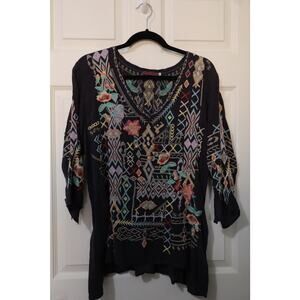 Embroidery Johnny size large blouse three-quarter sleeve